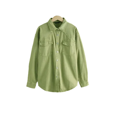 Mid Green Oversized Denim Shirts