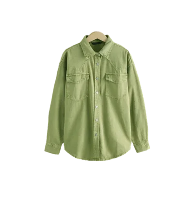 Mid Green Oversized Denim Shirts