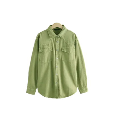 Mid Green Oversized Denim Shirts