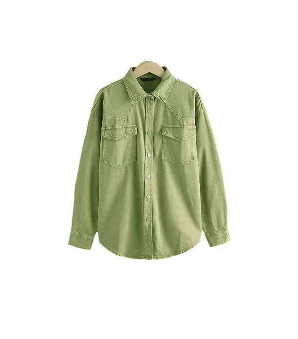 Mid Green Oversized Denim Shirts