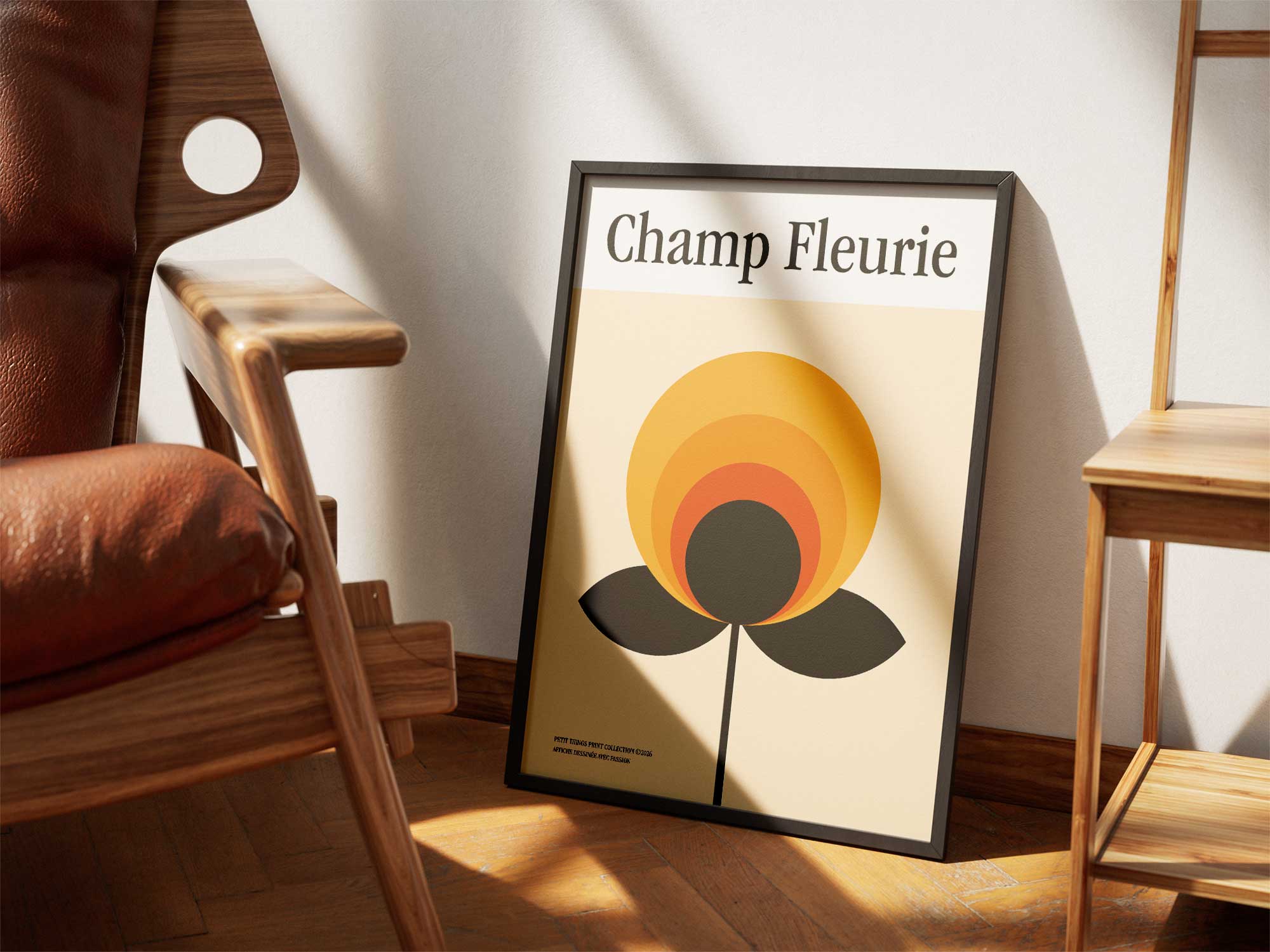 Framed matte paper poster - Champ Fleurie Orange
